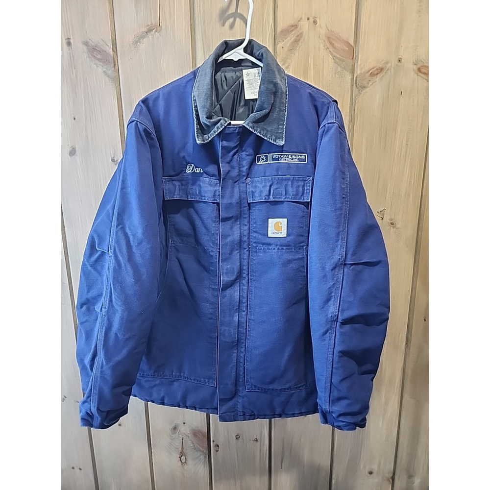 VTG, '93 Carhartt Jacket CQ182 Arctic Quilted,SZ46, UNION MADE, navy Blue,EUC